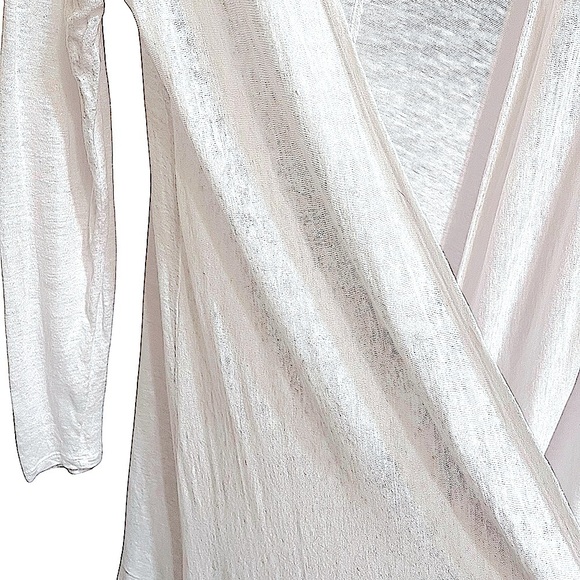 Tahari White Linen Jersey Longline Open Front Lightweight Cardigan Sweater Large - Picture 7 of 9